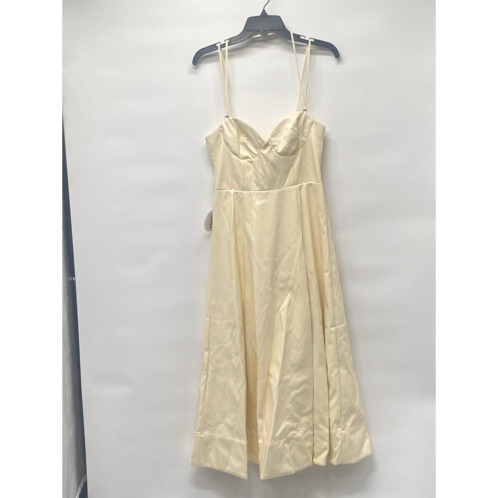 Staud Women’s Abstract Vegan Leather Bustier Corset Midi Dress Size 8 Cream - Picture 2 of 6
